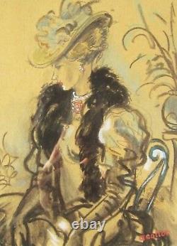 André Collot Drawing Watercolor Painting Portrait Young Woman Elegant Art Deco
