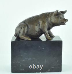 Animal Sculpture Pig Statue in Art Deco and Art Nouveau Style, Solid Bronze