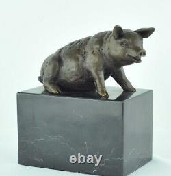 Animal Sculpture Pig Statue in Art Deco and Art Nouveau Style, Solid Bronze