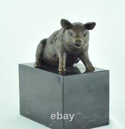 Animal Sculpture Pig Statue in Art Deco and Art Nouveau Style, Solid Bronze