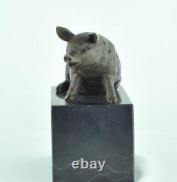 Animal Sculpture Pig Statue in Art Deco and Art Nouveau Style, Solid Bronze