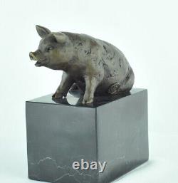 Animal Sculpture Pig Statue in Art Deco and Art Nouveau Style, Solid Bronze