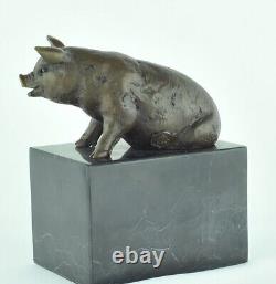 Animal Sculpture Pig Statue in Art Deco and Art Nouveau Style, Solid Bronze