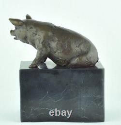 Animal Sculpture Pig Statue in Art Deco and Art Nouveau Style, Solid Bronze