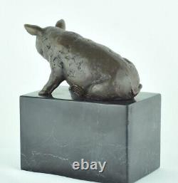 Animal Sculpture Pig Statue in Art Deco and Art Nouveau Style, Solid Bronze