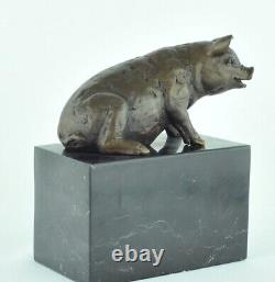 Animal Sculpture Pig Statue in Art Deco and Art Nouveau Style, Solid Bronze