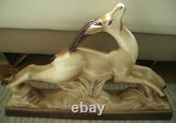 Antilope Statue Art Deco Signed S Radegonde Ceramic Porcelain Ttbe 5 Photos
