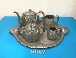 Antique Art Deco Tin Tea and Coffee Service Signed by Alice and Eugène CHANAL Tray