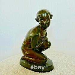 Antique bronze 'The Shy Girl' ART DECO 1920-1930 signed L. ALLIOT (1877-1967) 18 cm