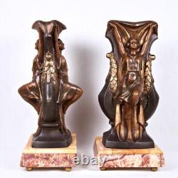 Around 1920-1930, P SEGA Paul Pair of Candlesticks Women holding Veil Signed Art Deco