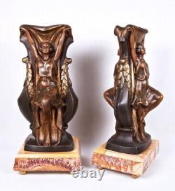 Around 1920-1930, P SEGA Paul Pair of Candlesticks Women holding Veil Signed Art Deco