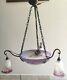 Art Deco 1930 Chandelier, Glass Paste And Wrought Iron, Signed Muller, Lamp Suspension