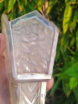 Art Deco 1930 Pressed Molded Glass Car Vase, Signed Veronidi