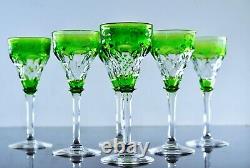 Art Deco 6 Crystal Glasses with Colored Engraved Grape Design Signed by John Walsh