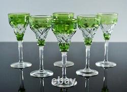 Art Deco 6 Crystal Glasses with Colored Engraved Grape Design Signed by John Walsh