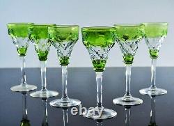 Art Deco 6 Crystal Glasses with Colored Engraved Grape Design Signed by John Walsh