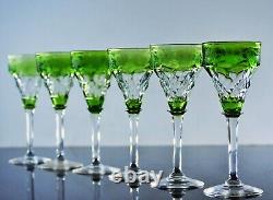 Art Deco 6 Crystal Glasses with Colored Engraved Grape Design Signed by John Walsh