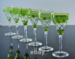 Art Deco 6 Crystal Glasses with Colored Engraved Grape Design Signed by John Walsh