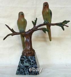 Art Deco Animal Bronze By J. Brault. Two Trendy Parakeets