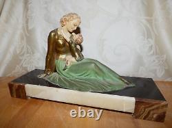 Art Deco Antique Woman Statue on Marble signed R. Miandres