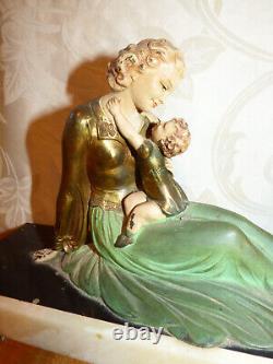 Art Deco Antique Woman Statue on Marble signed R. Miandres