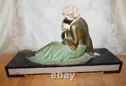 Art Deco Antique Woman Statue on Marble signed R. Miandres