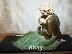 Art Deco Antique Woman Statue on Marble signed R. Miandres