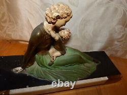 Art Deco Antique Woman Statue on Marble signed R. Miandres