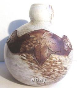 Art Deco Ball Vase Signed Legras, Clear Acid-decorated Glass Paste Vigne