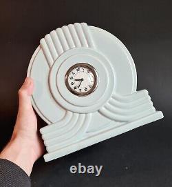 Art Deco Blue Celadon Ceramic Clock FRANCE Signed and Numbered