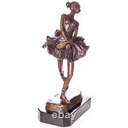 Art Deco Bronze Ballerina Sculpture on Black Marble After Degas