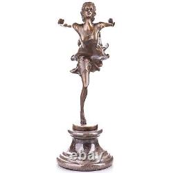 Art Deco Bronze Dancer Sculpture on Black Marble after Milo