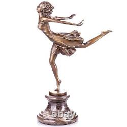 Art Deco Bronze Dancer Sculpture on Black Marble after Milo