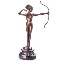 Art Deco Bronze Figure Female Nude with Bow Vintage