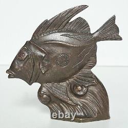 Art Deco Bronze Fish Animal Sculpture with Brown Patina (Unsigned) Sandoz 1930