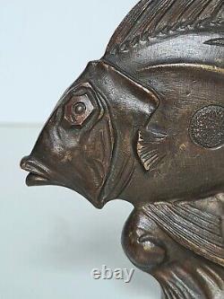 Art Deco Bronze Fish Animal Sculpture with Brown Patina (Unsigned) Sandoz 1930