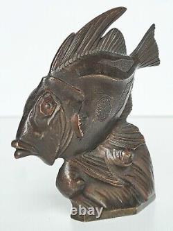 Art Deco Bronze Fish Animal Sculpture with Brown Patina (Unsigned) Sandoz 1930