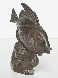 Art Deco Bronze Fish Animal Sculpture with Brown Patina (Unsigned) Sandoz 1930