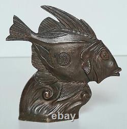 Art Deco Bronze Fish Animal Sculpture with Brown Patina (Unsigned) Sandoz 1930