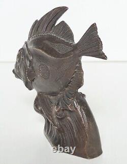 Art Deco Bronze Fish Animal Sculpture with Brown Patina (Unsigned) Sandoz 1930