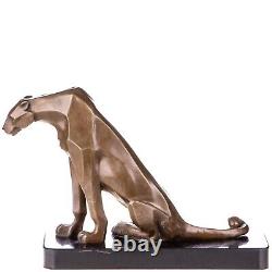 Art Deco Bronze Panther Sculpture Sitting on Marble After Henry Moore