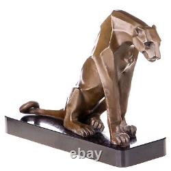 Art Deco Bronze Panther Sculpture Sitting on Marble After Henry Moore