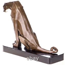 Art Deco Bronze Panther Sculpture Sitting on Marble After Henry Moore