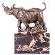 Art Deco Bronze Rhinoceros Sculpture On Black Marble After Milo