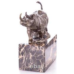 Art Deco Bronze Rhinoceros Sculpture on Black Marble after Milo