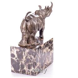 Art Deco Bronze Rhinoceros Sculpture on Black Marble after Milo