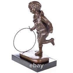 Art Deco Bronze Sculpture Boy with Hoop after Demetre Chiparus