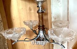 Art Deco Chandelier Signed Ezan France, 4 Arms, Metal And Pressed Glass- 1930