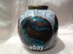 Art Deco Cracked Ceramic Vase With Signed Woman's Body Decoration