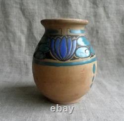 Art Deco Era Vase Signed by Jean Leclerc Vallauris Glazed Earthenware Decoration